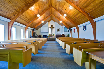 Bright and well-lit church sanctuary